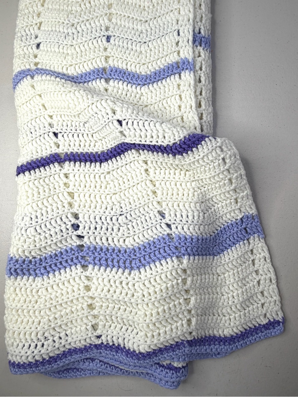 Chunky Chevron Crochet Afghan Sofa Throw Blanket Handmade Purple
White 36" x 60”